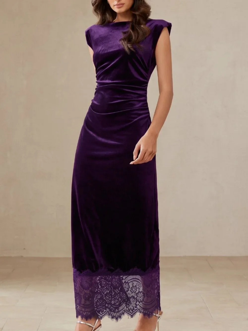 Bold Plum Elegant Women's Contrast Lace Fitted Pencil Dress